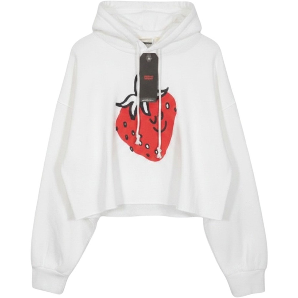 Levi's Women's Raw edge Hem Graphic‎ Cropped Fleece Pullover Hoodie White Size M